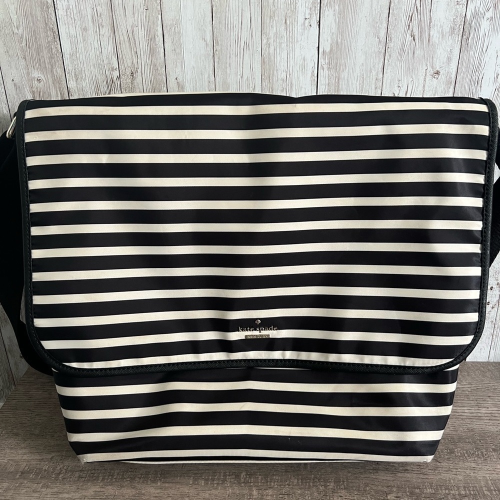 Kate Spade Black and White Striped Messenger Bag